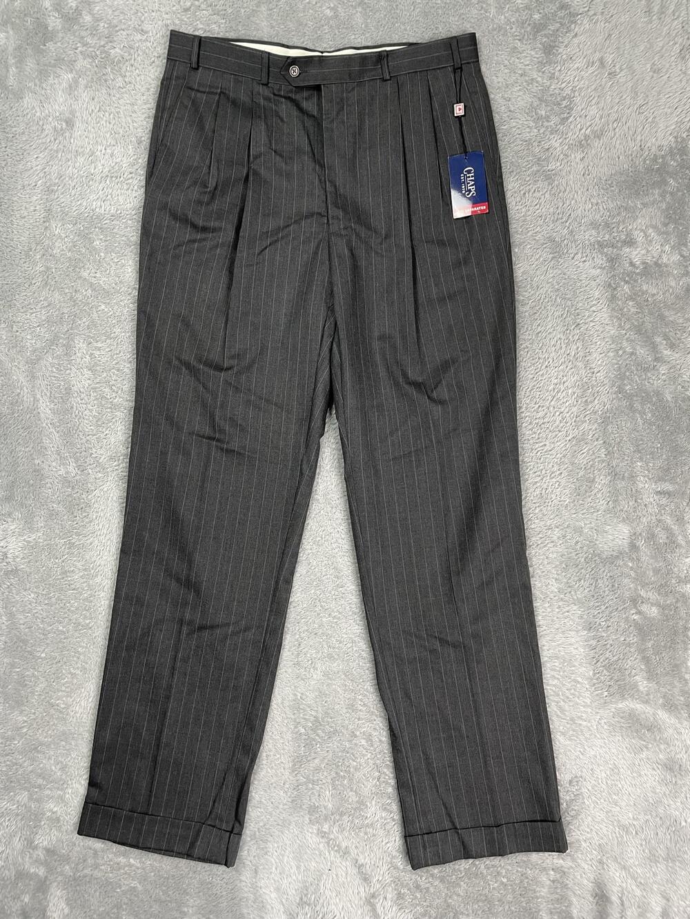 Chaps Suit Pants Mens 36x34* Gray Wool Dress Classic Fit Pleated Cuffed NWT